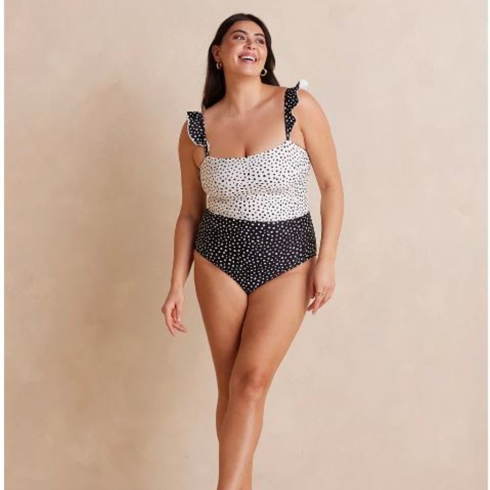 SUMMERSALT - The Ruffle Oasis - Women's Swimsuit - Black/White Dot - 12 - NWT